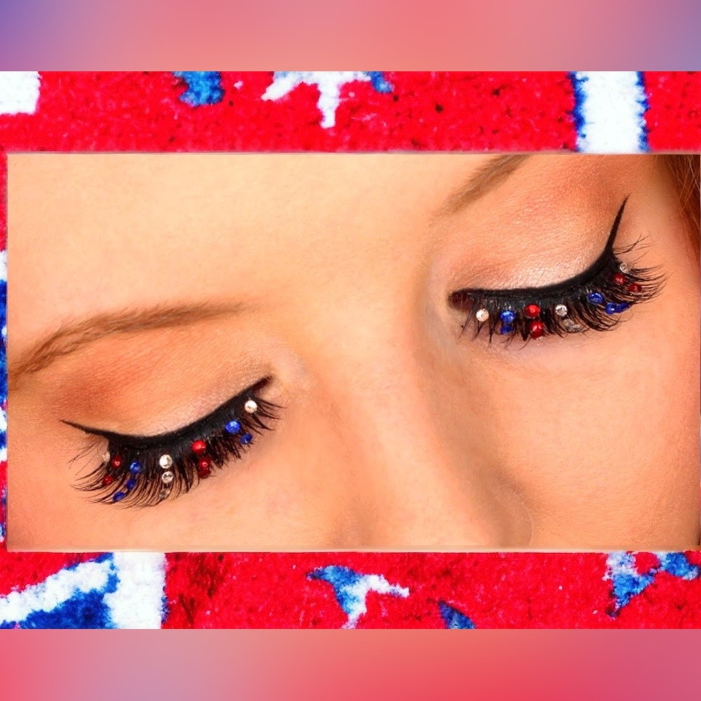 Red White and Blue- rhinestone; Festival Lashes